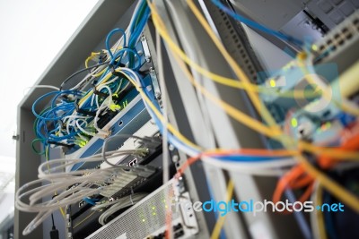 Fiber Optic With Servers In A Technology Data Center Stock Photo