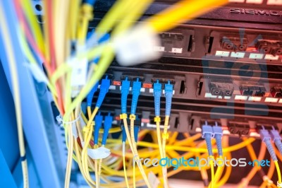 Fiber Optic With Servers In A Technology Data Center Stock Photo