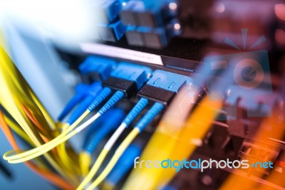 Fiber Optic With Servers In A Technology Data Center Stock Photo