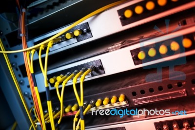 Fiber Optic With Servers In A Technology Data Center Stock Photo