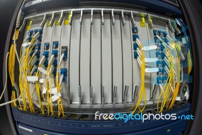 Fiber Optic With Servers In A Technology Data Center Stock Photo