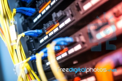 Fiber Optic With Servers In A Technology Data Center Stock Photo