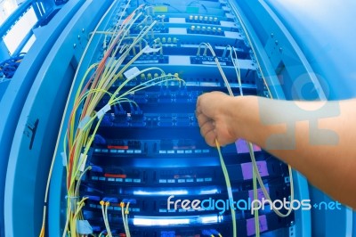 Fiber Optic With Servers In A Technology Data Center Stock Photo