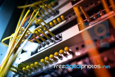 Fiber Optic With Servers In A Technology Data Center Stock Photo