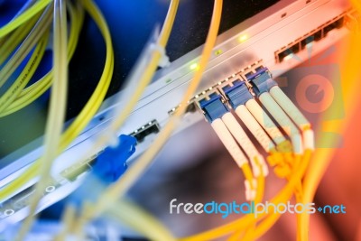 Fiber Optic With Servers In A Technology Data Center Stock Photo