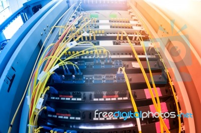 Fiber Optic With Servers In A Technology Data Center Stock Photo