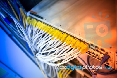 Fiber Optic With Servers In A Technology Data Center Stock Photo