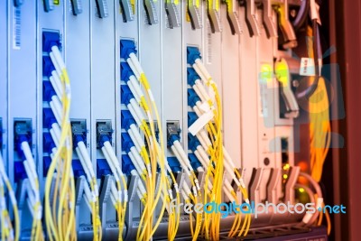 Fiber Optic With Servers In A Technology Data Center Stock Photo