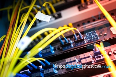 Fiber Optic With Servers In A Technology Data Center Stock Photo