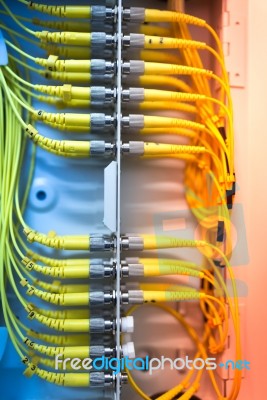 Fiber Optic With Servers In A Technology Data Center Stock Photo