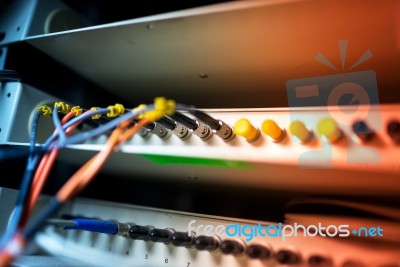 Fiber Optic With Servers In A Technology Data Center Stock Photo