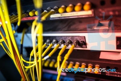 Fiber Optic With Servers In A Technology Data Center Stock Photo