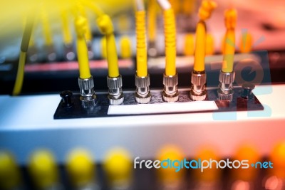 Fiber Optic With Servers In A Technology Data Center Stock Photo