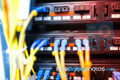 Fiber Optic With Servers In A Technology Data Center Stock Photo