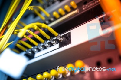 Fiber Optic With Servers In A Technology Data Center Stock Photo