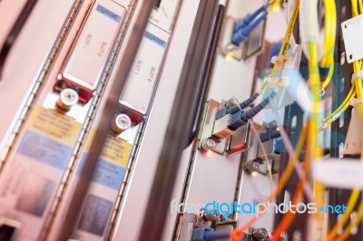 Fiber Optic With Servers In A Technology Data Center Stock Photo