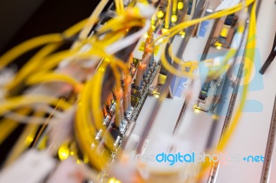 Fiber Optic With Servers In A Technology Data Center Stock Photo