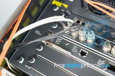 Fiber Optic With Servers In A Technology Data Center Stock Photo