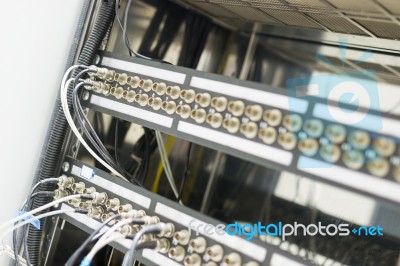 Fiber Optic With Servers In A Technology Data Center Stock Photo