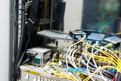 Fiber Optic With Servers In A Technology Data Center Stock Photo