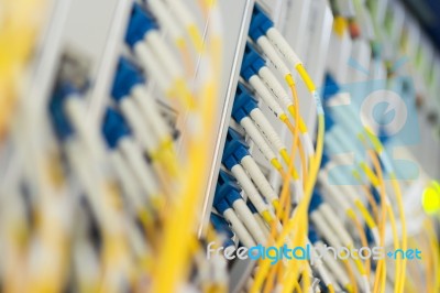 Fiber Optic With Servers In A Technology Data Center Stock Photo