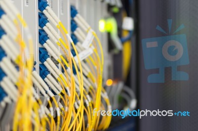 Fiber Optic With Servers In A Technology Data Center Stock Photo