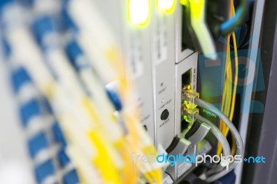 Fiber Optic With Servers In A Technology Data Center Stock Photo