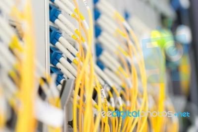 Fiber Optic With Servers In A Technology Data Center Stock Photo