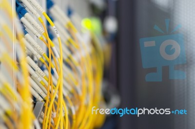 Fiber Optic With Servers In A Technology Data Center Stock Photo