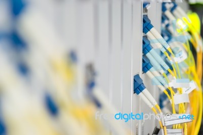 Fiber Optic With Servers In A Technology Data Center Stock Photo