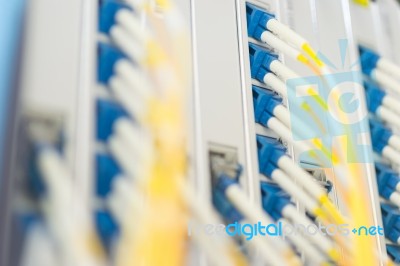 Fiber Optic With Servers In A Technology Data Center Stock Photo