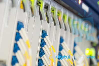 Fiber Optic With Servers In A Technology Data Center Stock Photo