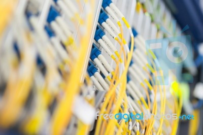 Fiber Optic With Servers In A Technology Data Center Stock Photo