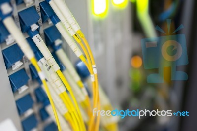 Fiber Optic With Servers In A Technology Data Center Stock Photo