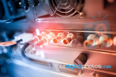 Fiber Optic With Servers In A Technology Data Center Stock Photo