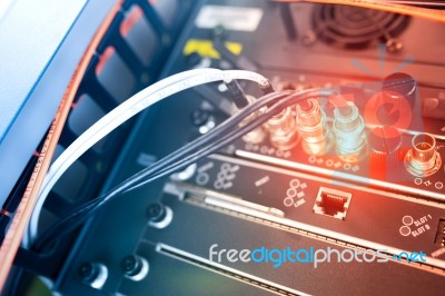 Fiber Optic With Servers In A Technology Data Center Stock Photo