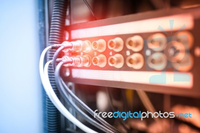 Fiber Optic With Servers In A Technology Data Center Stock Photo