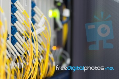 Fiber Optic With Servers In A Technology Data Center Stock Photo