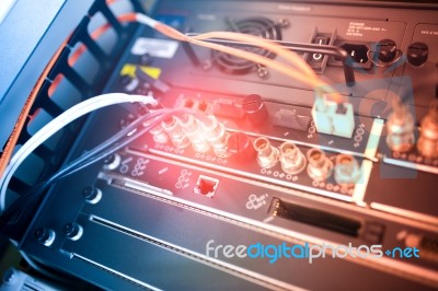 Fiber Optic With Servers In A Technology Data Center Stock Photo