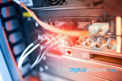 Fiber Optic With Servers In A Technology Data Center Stock Photo