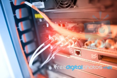 Fiber Optic With Servers In A Technology Data Center Stock Photo