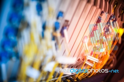 Fiber Optic With Servers In A Technology Data Center Stock Photo