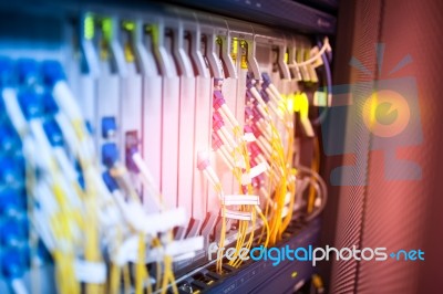 Fiber Optic With Servers In A Technology Data Center Stock Photo