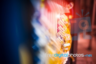 Fiber Optic With Servers In A Technology Data Center Stock Photo