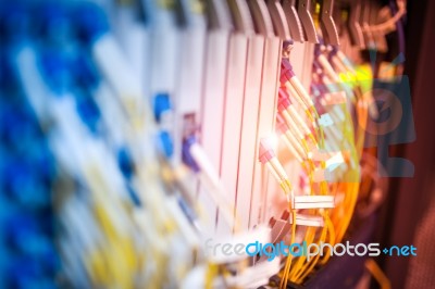 Fiber Optic With Servers In A Technology Data Center Stock Photo