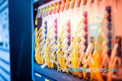 Fiber Optic With Servers In A Technology Data Center Stock Photo