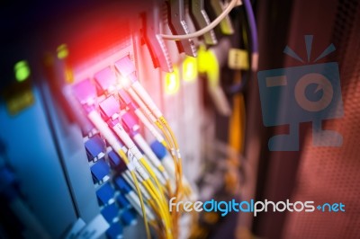 Fiber Optic With Servers In A Technology Data Center Stock Photo