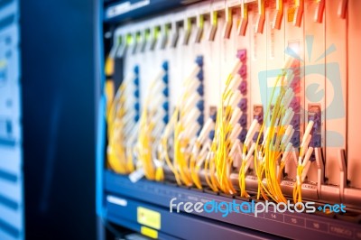 Fiber Optic With Servers In A Technology Data Center Stock Photo