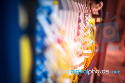 Fiber Optic With Servers In A Technology Data Center Stock Photo