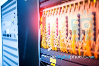 Fiber Optic With Servers In A Technology Data Center Stock Photo